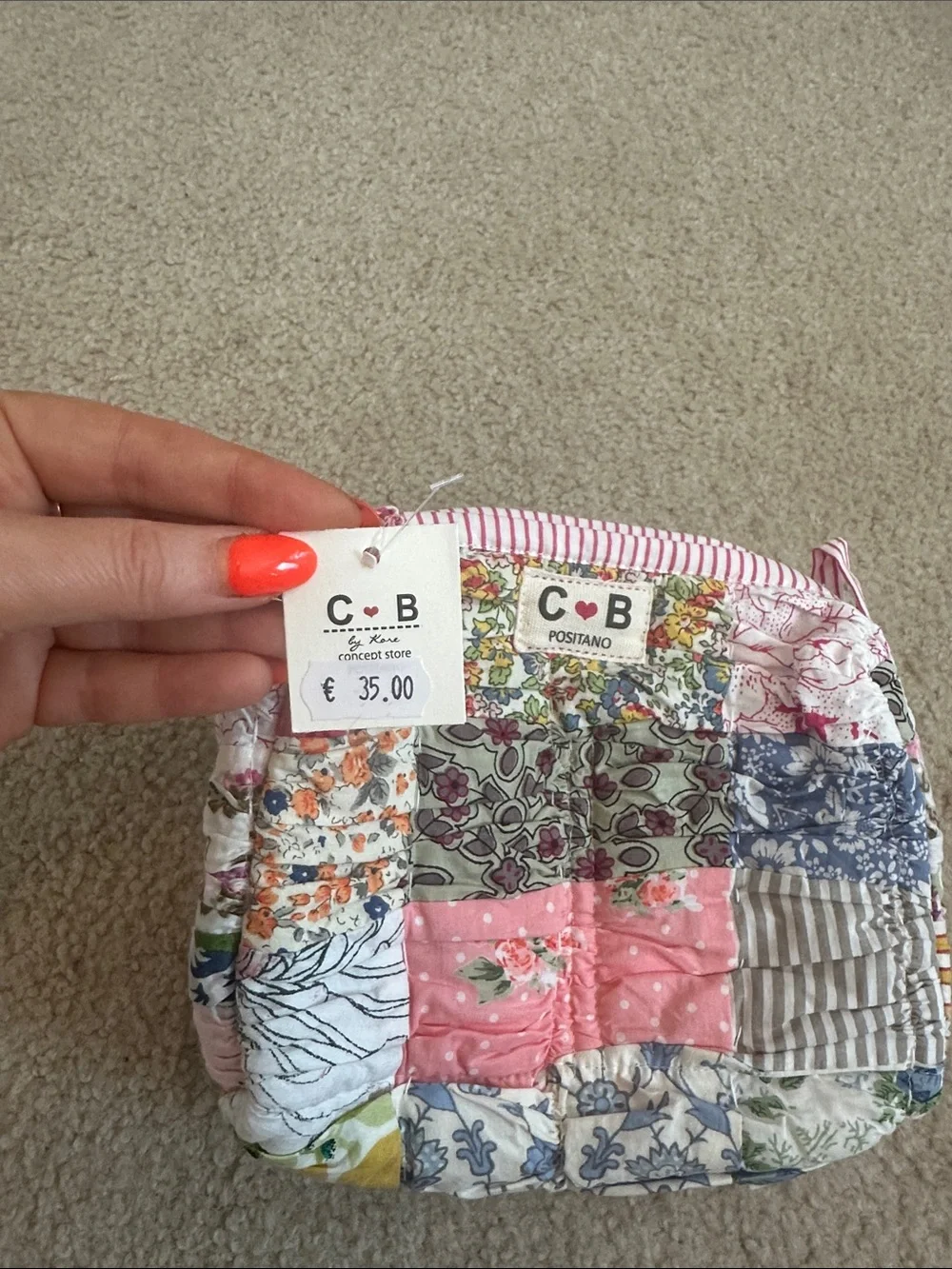 C&B Positano Multicolor Patchwork Quilted Cosmetic Pouch - Pink Accent